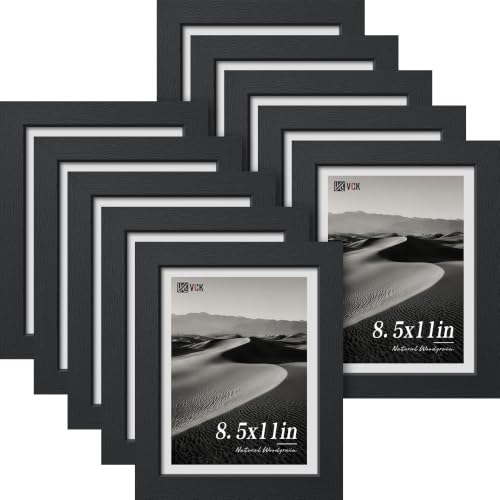 Image of VCK 8.5x11 Picture Frame Set of 10, Black Wood 8.5 x 11 Photo Frames for Wall Mounting Horizontally & Vertically