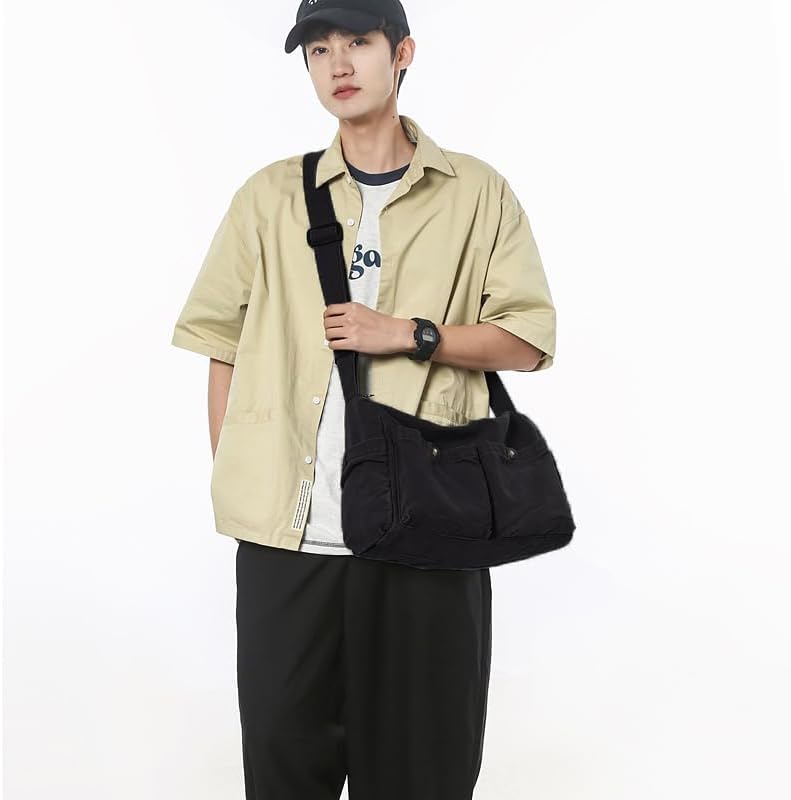 Canvas Messenger Bag Cute Crossbody Tote Bag Shoulder for Women Men for School Aesthetic Hobo with Multiple Pockets - Image 6
