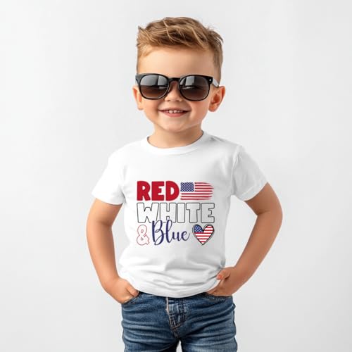 Funny 4th of July Shirts for Kids - Boys Girls Patriotic USA Red White and Blue T-Shirt 2-8 Years2