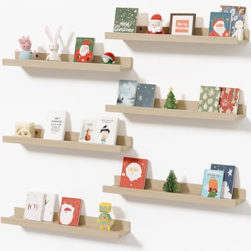 Wall Shelves for Living Room, Nursery Book Shelves Oak Bathroom Shelves Over Toilet Floating Shelves for Wall, Modern Wood Storage for Bedroom, Kid's Room, Kitchen, 16inch, Set of 6