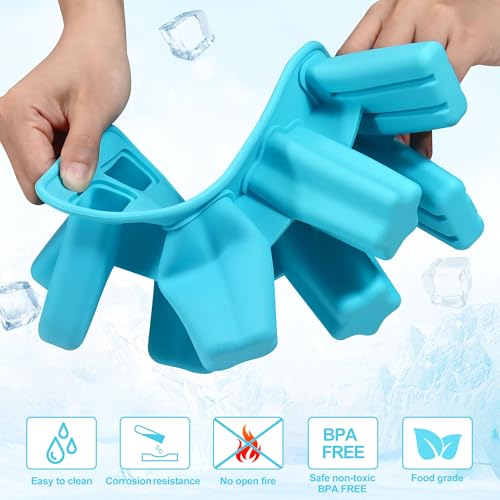 8 Cavity Ice Lolly Moulds with 48pcs Wooden Sticks, Reusable Silicone Popsicle Mould, BPA Free Ice Pop Moulds, Homemade Ice Cream Mould for Kids Adults Summer DIY Home Kitchen Tools (Blue) - Image 4