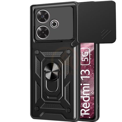 Image of Armor Bumper Back Cover Case for Redmi 13 5G / Poco M6 Plus 5G Rotating Camera Cover, Ring Holder & Kickstand | Heavy Duty & 360 Degree Protection Back Cover (Black)