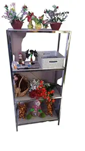 Elegant Multipurpose Sturdy Stainless Steel Open Bookshelf, Book Shelves, Bookcase, Bookrack, Book Storage Organizer Shelf for Study Room Home Office Library,Crockery Unit,Mini Bar,