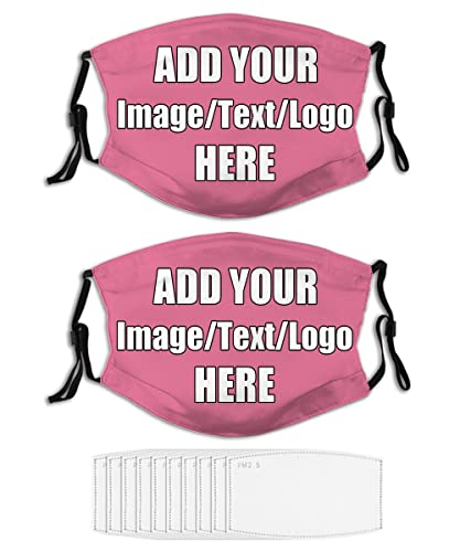 AMOU Custom Face Mask Customized with Text Logo Image Washable Unisex, Azalea, One Size