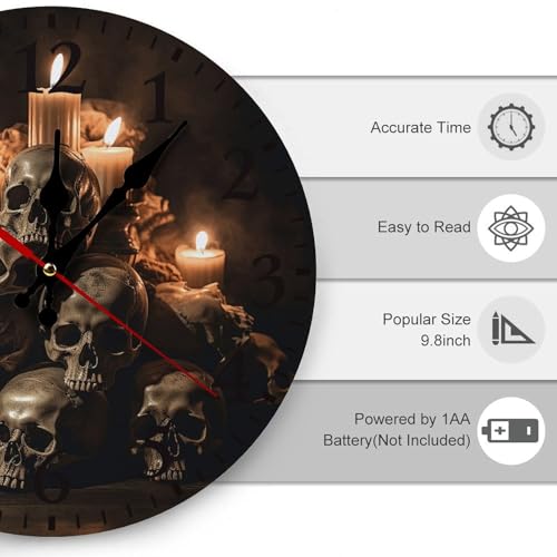 Horloge murale tête de mort et bougie 30x30 cm à piles - 4