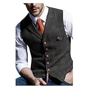 BGDRR Vest voor heren, gilet, plaid, tweed, Herringbone, wol, zakelijk, bruiloft, groen, zwart, grijs, kantoor