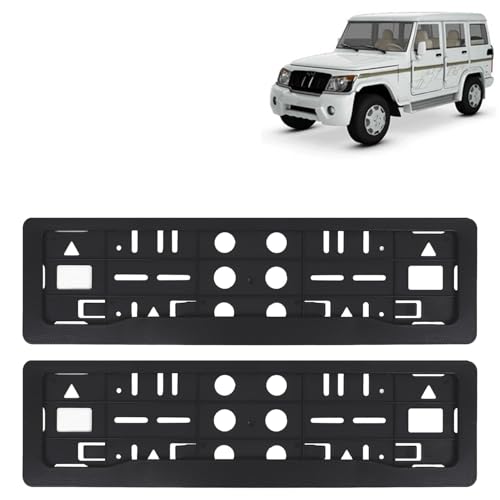 Image of KINGSWAY Bolero Car Number Plate Frames for All 2000 to 2019 Models of Mahindra Car Registration Plate Holders, Black Licence Plate Covers (Front and Rear), Universal Size 51.5 x 14.5 cm