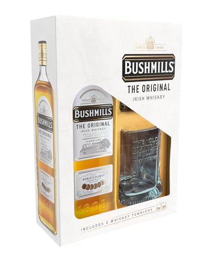 Bushmills Original Irish Whiskey Gift Set with 2 Branded Whiskey Tumblers
