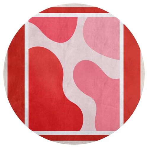 Jubonexis Alfombra redonda grande con formas orgánicas rosas y rojas, alfombra circular antideslizante de 90 cm