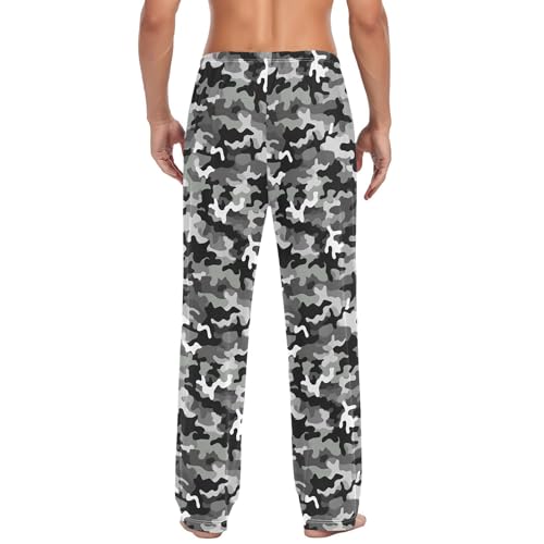 Black and White Camouflage Men's Pajamas Pants Cotton Sleep Bottoms Pants Lounge Sleepwear - S3
