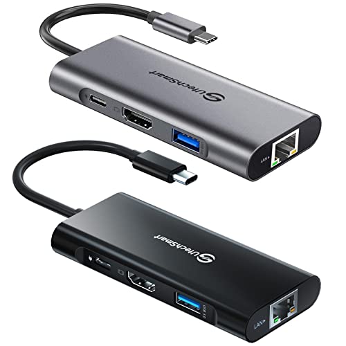USB C Hub, UtechSmart 6 in 1 USB C to HDMI Adapter Compatible for MacBook Pro USB C Laptops and Chromecast with Google TV(Grey+Black)