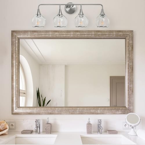 Image of Brushed Nickel Bathroom Light Fixture 4 Lights Bathroom Vanity Lights Over Mirrors with Clear Glass Shade 30.7 inch Wall Sconce Lighting Bath(Exclude E26 Bulb)