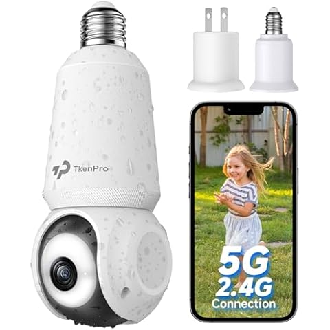 2K Light Bulb Security Cameras Wireless Outdoor, 5G&2.4G WiFi Cameras for Home Security Outside Indoor, IPX6 Waterproof, 360° Motion Tracking and AI Human Detection, Light Socket Cameras-White Cover