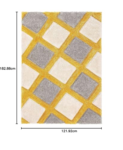 Image of Handwoven 3D Carved Super Soft Fur Rectangular Rug And Carpet For Living Room, Bedroom, Under Dining Table, Interior Decoration (4X6Feet, Mustard Yellow /Silver Grey /Ivory)