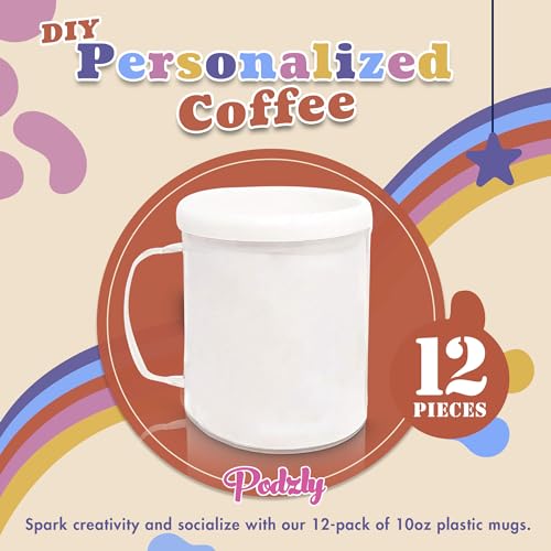 Set de 12 tazas de café personalizables de plástico blanco 10oz miniatura 4