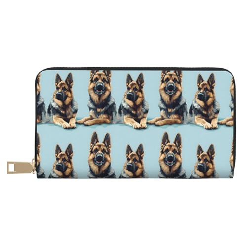 Leather Thin Slim Wallets for Women Men - Fashion German Shepherd 1 Print Card Wallet Holder with Zipper