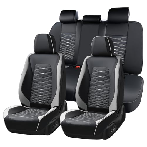 Image of FLORICH Leather Seat Covers, Car Seat Covers Full Set, Car Seat Protector Waterproof, Front and Rear Seat Covers for Cars, Automotive Seat Covers Universal Fit for Most Cars SUV Truck - Gray&Black