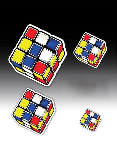4-Piece 4 Sizes Rubik'S Cube Vinyl Decal Set – Waterproof Indoor/Outdoor Uv/Fade Resistant Stickers (4', 3', 2.5', 1.75') For Cars, Trucks, Laptops, Phones, Water Bottles &Amp; Windows