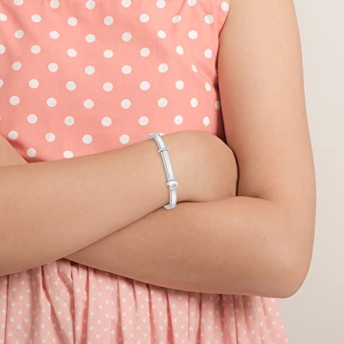 Image of In Season Jewelry 925 Sterling Silver Clear Cubic Zirconia Heart Adjustable Bangle Bracelet For Toddler Girls - Expandable Children's Bracelets - Heart Shaped Bracelets for Little Girls