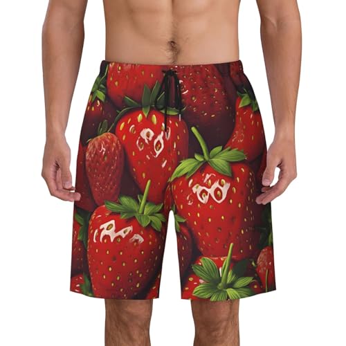 Red Strawberry Fruit Print Men's Beach Pants Lightweight Quick-Dry Swim Pants with Mesh Lining for Men