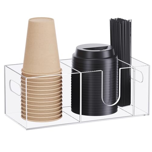 KZLCAKK Acrylic Coffee Cup Holder for Countertop Coffee Bar Accessories and Organizer - Coffe Station Organizer for Cup Lid Stirrers Pod