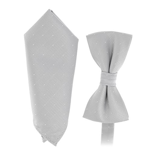 SHIPITNOW Lazo de mariposa y bolsa de disfraz - 18 colores - Conjunto de pajarita para hombre con diseño de clase y pañuelo de bolsillo - boda, noche, gris plateado, Talla única Cover