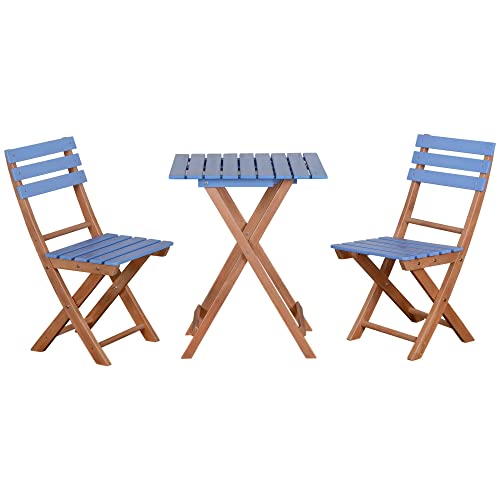Outsunny Lot Bistro de Jardin 3 pièces avec 1 Table et 2 fauteuils Pliantes en Bois de pin - Bleu