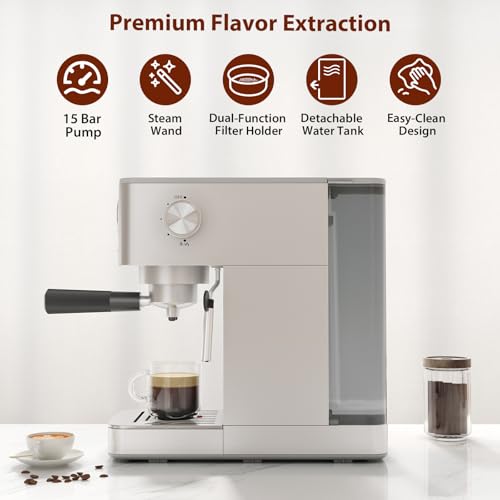 GarveeTech Bean to Cup Coffee Maker with Grinder & Milk Frother, 15-Bar Espresso Machine, 1.4L Stainless Steel Barista Coffee Maker for Latte & Cappuccino - Image 2