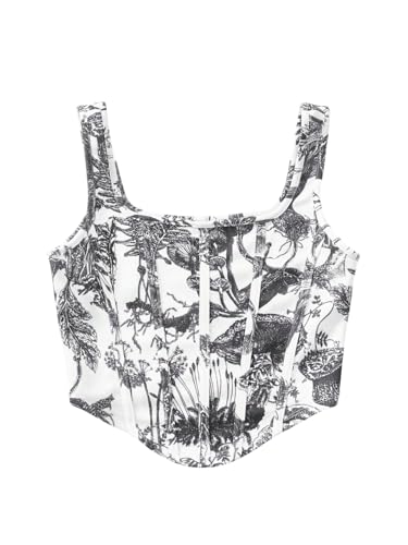 Image of mikuchiku Women's Floral Corset Tank Top, Printed, Sleeveless Crop Top