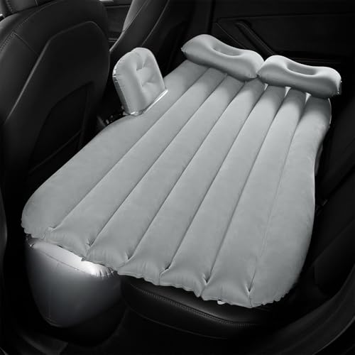 Image of Car Inflatable Bed for Back Seat, Portable SUV Air Mattress with Electric Pump, Thick Flocked Surface, Travel Sleeping Mattress for Camping, Road Trips, Outdoor Adventures (Grey)