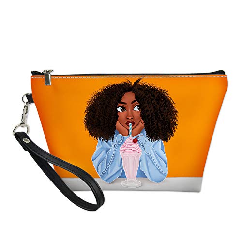 Freewander Portable Cosmetic Bag Waterproof Makeup Bag Large Capacity PU Leather Travel Case Zipper Clutch Birthday Gift (African Girl 3)