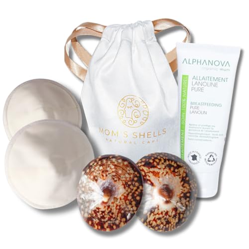 MOM’S SHELLS Intégral – Kit allaitement complet : coquillages en Nacre, Lanoline pure, coussinets lavables & accessoires – Soulage crevasses,...