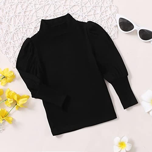 Kid Toddler Baby Girl Basic Solid Turtleneck T-Shirt Blouse Top Puff Long Sleeve Pullover Fall Winter Clothes (Black, 5-6 Years) #TOP1