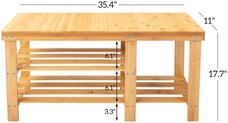 Miniatura 3 de Karl home Zapatero de bambú, organizador de almacenamiento de botas de entrada de 3 niveles, bancos de cambio de zapatos para baño, puerta