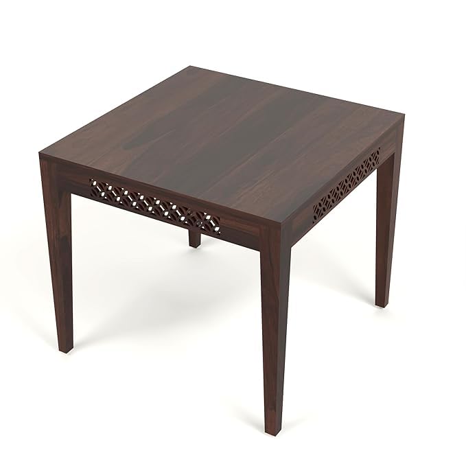 Image of Solid Sheesham Wood 2 Seater Dining Table Set with Cushioned Chairs for Dining Room | Living Room | Home & Office | Hotels Restaurant & Cafe (2 Seater, Walnut Finish A)
