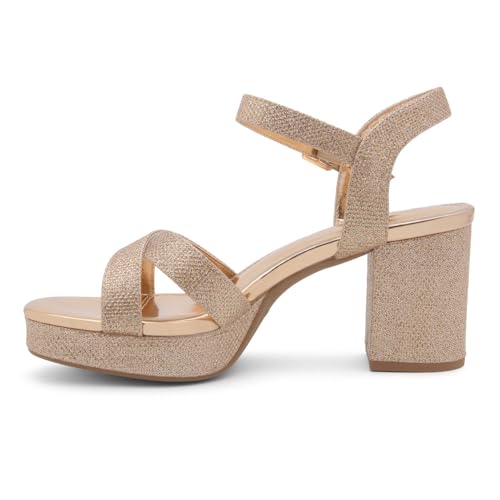 Image of Shoe Land Platform Heels for Women - 3 Inch Chunky Block Heeled Sandals, Square Open Toe, Ankle Strap Dressy Strappy High Heels for Wedding, Party & Evening Events