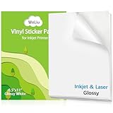 Weliu Printable Vinyl Sticker Paper for Inkjet and Laser Printer - Glossy White Waterproof Decal Paper - 21 Sheets 8.5'x11' for Custom Stickers, Personalized Labels, Water Bottle Use - Quick Dry