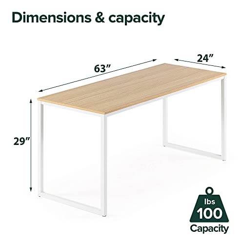 Image of ZINUS Jennifer 63 Inch White Frame Desk, Computer Workstation, Office Desk, Easy Assembly, Natural