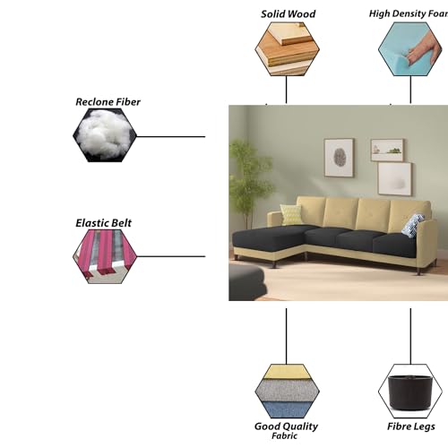 Image of Baloney LHS 6 Seater L Shape Sofa Set for Living Room (Cream Black Fabric) Premium Fabric Sofa