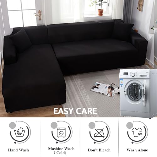 Sofabezug 2/1/3/4 Sitzer, Sofa überzug L U Form Ecksofa Stretch Sofa/Couch überzug, Universal Couchbezug, Sofa Cover Sofa überwurf Sofaschoner (L Form Ecksofa Erfordert Zwei),Schwarz,3 Seater