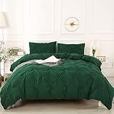 Litanika Dark Green King Pinch Pleat Duvet Cover, 3 Pieces Pintuck Cover Soft Microfiber Bedding Set