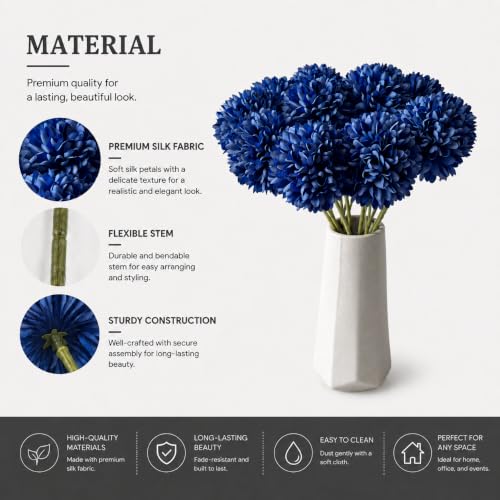 Image of Mandy's 12pcs Artificial Royal Blue Ball Chrysanthemum Flowers