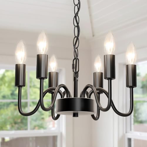 hansang Black Chandelier for Dining Room, Rustproof 6-Light Farmhouse Chandelier Light Fixture...
