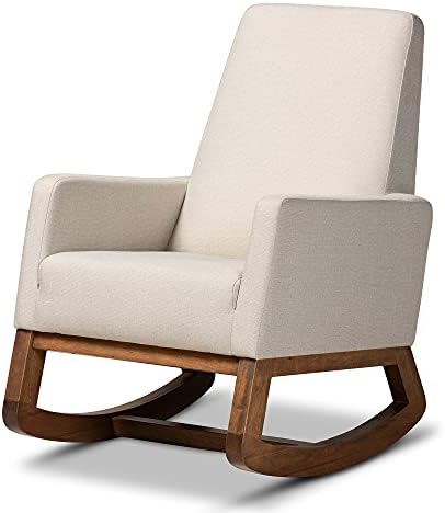 Baxton Studio Yashiya Mid Century Retro Modern Fabric Upholstered Rocking Chair, Light Beige