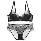 ALDOLA bügel für BH Set Push up büstenhebe Damen Schwarz Damen BH-Sets Sexy Spitze Unterwäsche Set Lingerie für Push up BH and Slip Soft Bras for Women (Größe:70E)