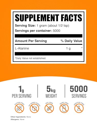 Image of BulkSupplements.com L-Alanine Powder - Amino Acid Supplement, Alanine Supplement - Unflavored & Gluten Free, 1g per Serving, 1kg (Pack of 5) (11 lbs)