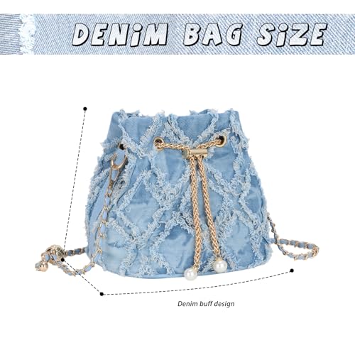 Image of GOKTOW Small Denim Bucket Bag for Women, Jean Purse Crossbody Bags Denim Tote Handbag