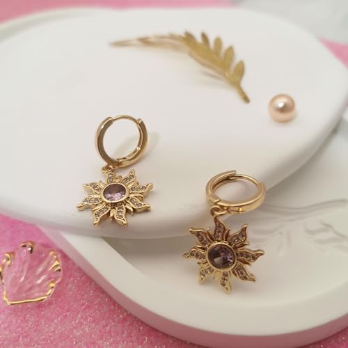 Spinning Sun Earring Princess Inspired Purple Earrings with Cubic Zirconia Sundrop Hoop Earrings Dangle Jewelry for Women Birthday Christmas Cosplay Gift3