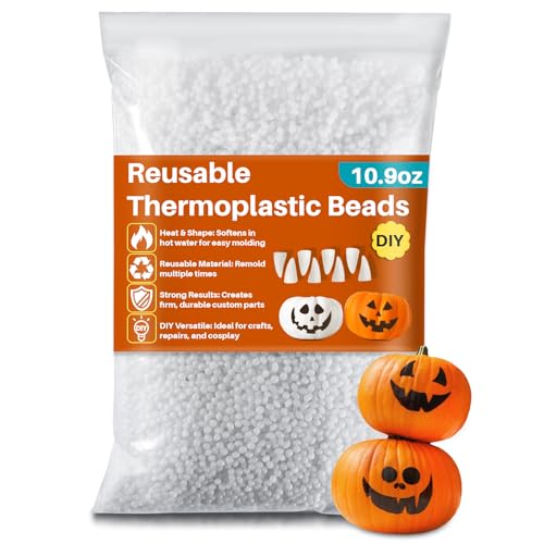 RAINFLOW Moldable Thermoplastic Beads - Moldable Plastic Pellets Meltable Polymorph Pellets Thermal Beads for Modeling DIY Repairs Halloween Vampire Teeth Fangs Cosplay Accessories White 10.9oz