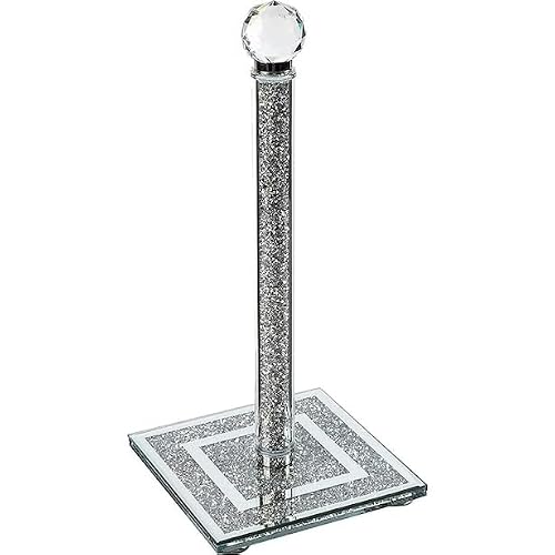 BML Silver Crystal Filled Kitchen Roll Holder 31cm Diamond Diamanate Freestanding Chrome | Glamorous Paper Towel Dispenser | Free Stand Tissue Towel Holder | Elegant Home Decor